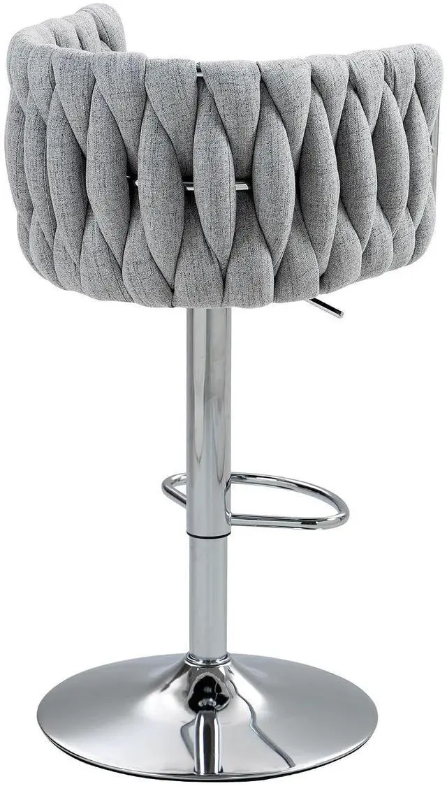 Alt view image 5 of 7 - 360° Fabric Cover Swivel Bar Stools Set of 2, Adjustable Counter Height Bar Chairs with Woven Back & Footrest, Silver Chromed Counter Stools for Kitchen Island