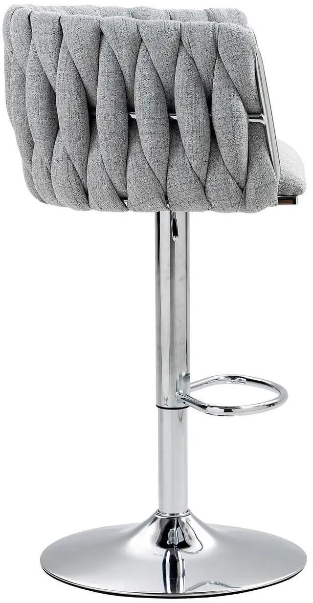 Alt view image 6 of 7 - 360° Fabric Cover Swivel Bar Stools Set of 2, Adjustable Counter Height Bar Chairs with Woven Back & Footrest, Silver Chromed Counter Stools for Kitchen Island