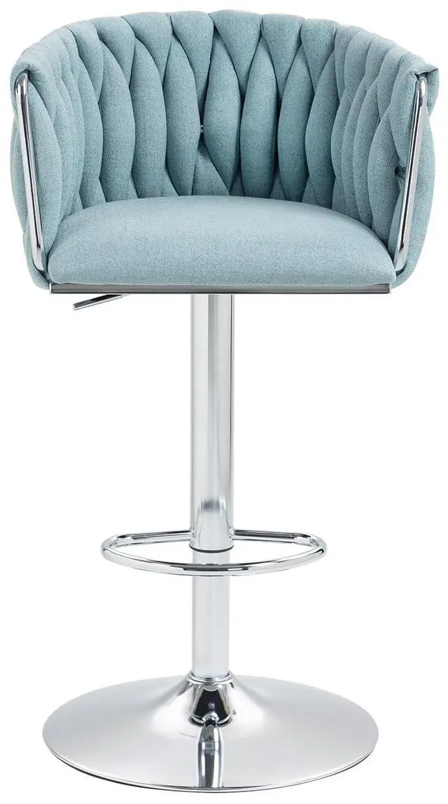 Alt view image 3 of 7 - 360° Fabric Cover Swivel Bar Stools Set of 2, Adjustable Counter Height Bar Chairs with Woven Back & Footrest, Silver Chromed Counter Stools for Kitchen Island