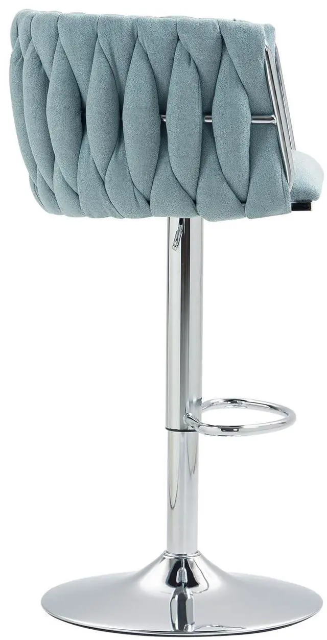 Alt view image 5 of 7 - 360° Fabric Cover Swivel Bar Stools Set of 2, Adjustable Counter Height Bar Chairs with Woven Back & Footrest, Silver Chromed Counter Stools for Kitchen Island
