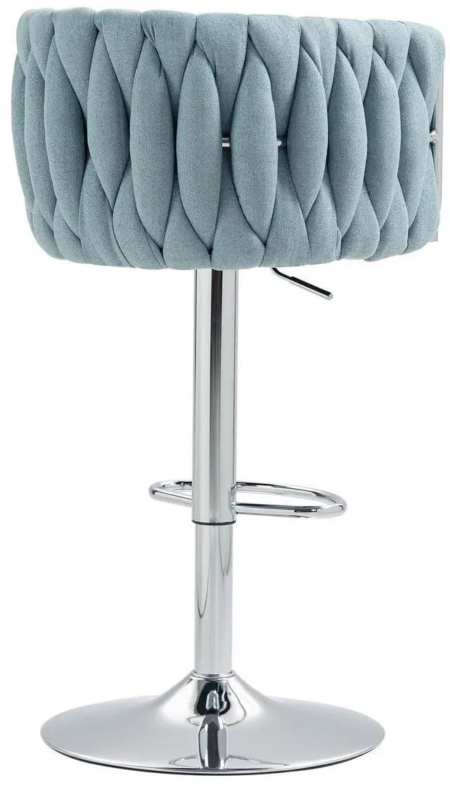 Alt view image 6 of 7 - 360° Fabric Cover Swivel Bar Stools Set of 2, Adjustable Counter Height Bar Chairs with Woven Back & Footrest, Silver Chromed Counter Stools for Kitchen Island
