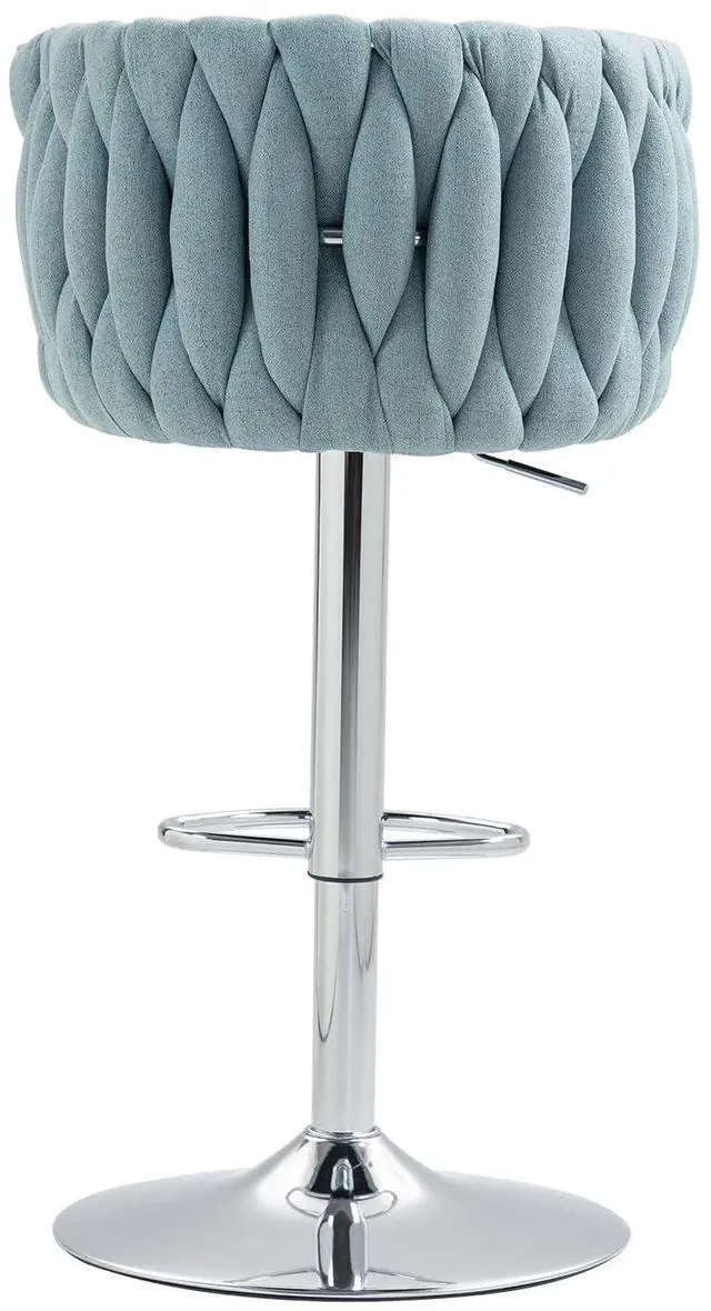 Alt view image 7 of 7 - 360° Fabric Cover Swivel Bar Stools Set of 2, Adjustable Counter Height Bar Chairs with Woven Back & Footrest, Silver Chromed Counter Stools for Kitchen Island