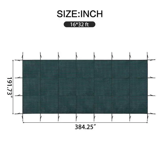 Alt view image 3 of 7 - Pool Covers for Inground Pool, 16x32ft in Ground Pool Safety Cover, Rectangular Inground Winter Cover for Underground and Inground Swimming Pools,PP Abrasion Resistant Mesh,Green