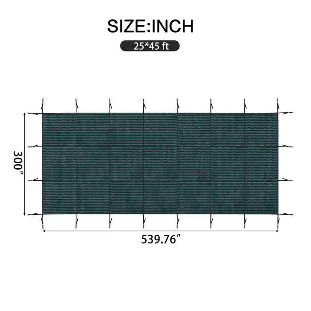 Alt view image 3 of 7 - Pool Covers for Inground Pool, 25x45ft in Ground Pool Safety Cover, Rectangular Inground Winter Cover for Underground and Inground Swimming Pools, PP Abrasion Resistant Mesh,Green