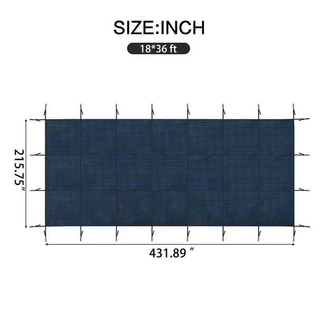 Alt view image 3 of 7 - Pool Covers for Inground Pool, 18x36ft in Ground Pool Safety Cover, Rectangular Inground Winter Cover for Underground and Inground Swimming Pools, PP Abrasion Resistant Mesh,Blue