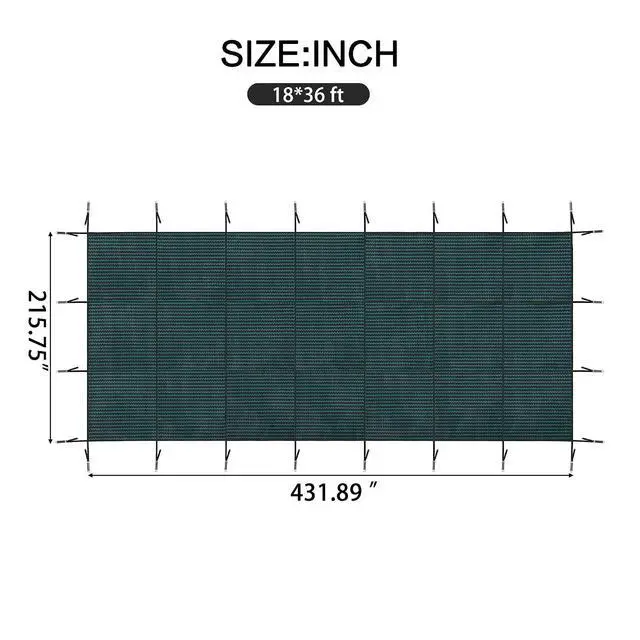 Alt view image 3 of 7 - Pool Covers for Inground Pool, 18x36ft in Ground Pool Safety Cover, Rectangular Inground Winter Cover for Underground and Inground Swimming Pools, PP Abrasion Resistant Mesh,Green