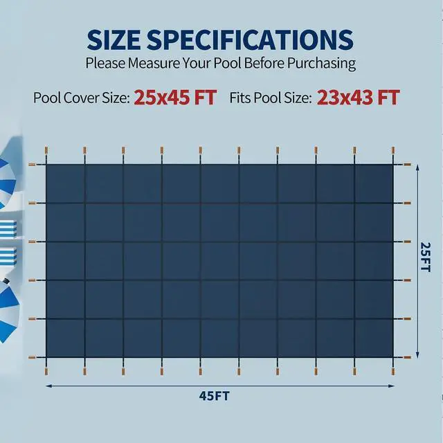 Alt view image 2 of 7 - Pool Covers for Inground Pool, 25x45ft in Ground Pool Safety Cover, Rectangular Inground Winter Cover for Underground and Inground Swimming Pools, PP Abrasion Resistant Mesh,Blue