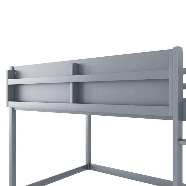 Alt view image 7 of 7 - Low Twin Over Twin Bunk Bed with Sling Bookshelf, Solid Wood Floor Bed with Ladder and Full-Length Guardrail for Boys or Girls, Adults Small Bedroom, Apartment, No Box Sping Needed, Grey