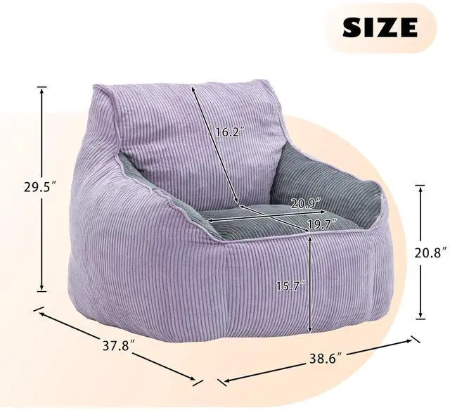 Alt view image 2 of 7 - Giant Bean Bag for Teens Adults, Comfy Corduroy Large Lazy Sofa, Compression Boneless Chair, Comfy Accent Chair, Corner Armchair for for Living Room, Bedroom, Gaming, Reading, Gray&Purple