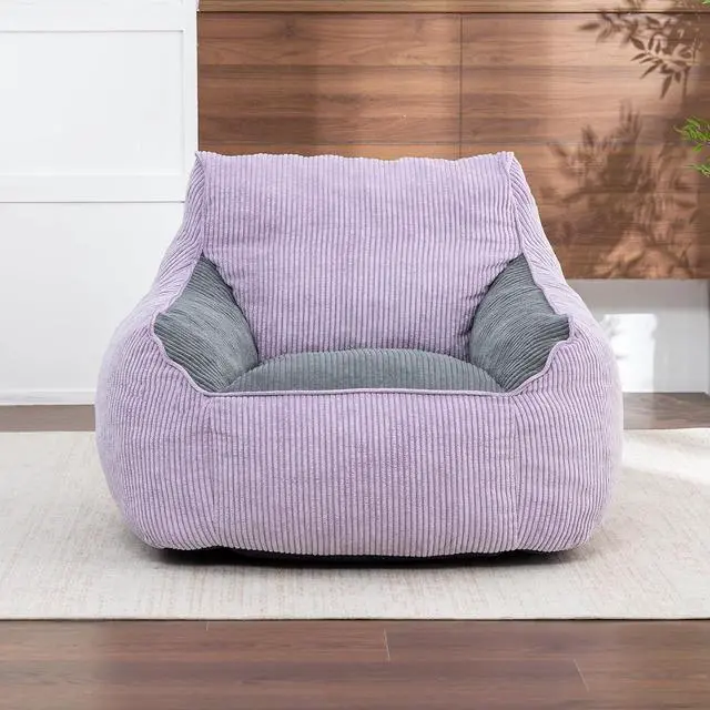 Alt view image 3 of 7 - Giant Bean Bag for Teens Adults, Comfy Corduroy Large Lazy Sofa, Compression Boneless Chair, Comfy Accent Chair, Corner Armchair for for Living Room, Bedroom, Gaming, Reading, Gray&Purple