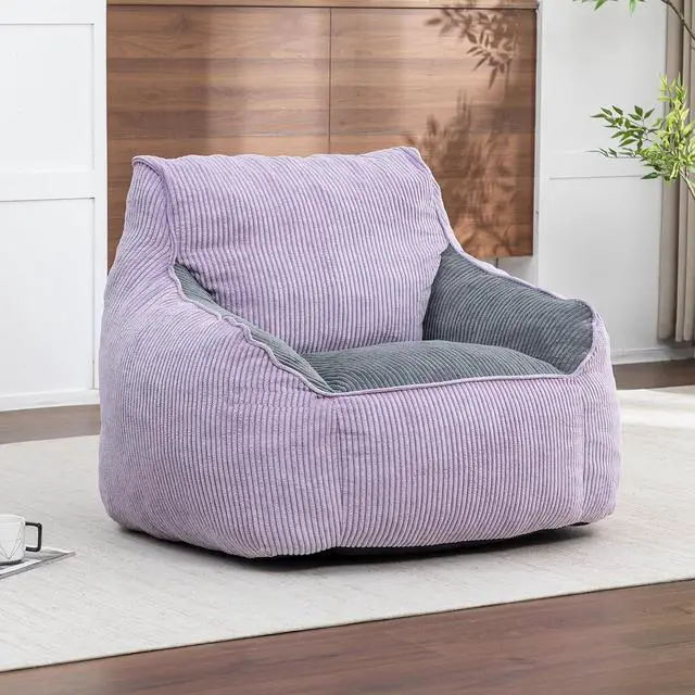 Main image of Giant Bean Bag for Teens Adults, Comfy Corduroy Large Lazy Sofa, Compression Boneless Chair, Comfy Accent Chair, Corner Armchair for for Living Room, Bedroom, Gaming, Reading, Gray&Purple