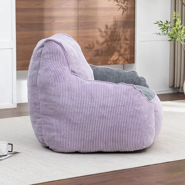Alt view image 4 of 7 - Giant Bean Bag for Teens Adults, Comfy Corduroy Large Lazy Sofa, Compression Boneless Chair, Comfy Accent Chair, Corner Armchair for for Living Room, Bedroom, Gaming, Reading, Gray&Purple