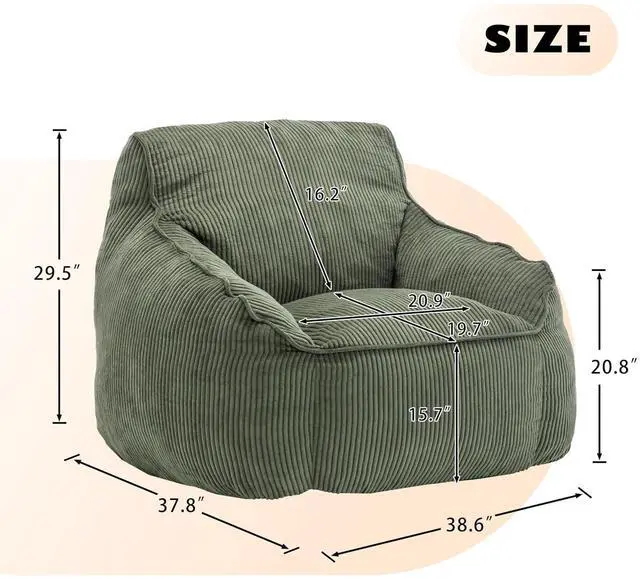 Alt view image 2 of 7 - Giant Bean Bag for Teens Adults, Comfy Corduroy Large Lazy Sofa, Compression Boneless Chair, Comfy Accent Chair, Corner Armchair for for Living Room, Bedroom, Gaming, Reading, Green