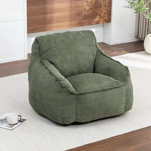 Alt view image 3 of 7 - Giant Bean Bag for Teens Adults, Comfy Corduroy Large Lazy Sofa, Compression Boneless Chair, Comfy Accent Chair, Corner Armchair for for Living Room, Bedroom, Gaming, Reading, Green