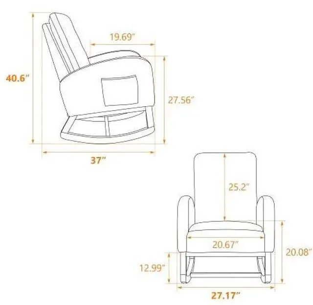 Alt view image 2 of 7 - Rocking Chair for Nursery with Rubber Wood Legs, 27.2"W Polyester Upholstered Patio Glider Chair with High Back and Side Pocket, Comfy Reading Lounger, Accent Armchair for Living Room/Bedroom, Ivory