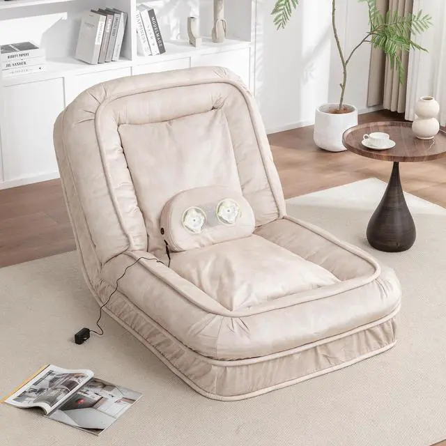 Main image of Floor Lazy Sofa Couch,Gaming Chair with Massage Pillows fits Pet Families,Sleep Chair with 5 Adjustable Position,Comfy Tatami Bean Bag Human Dog Bed for Bedroom/Living room/Space Saving,Beige