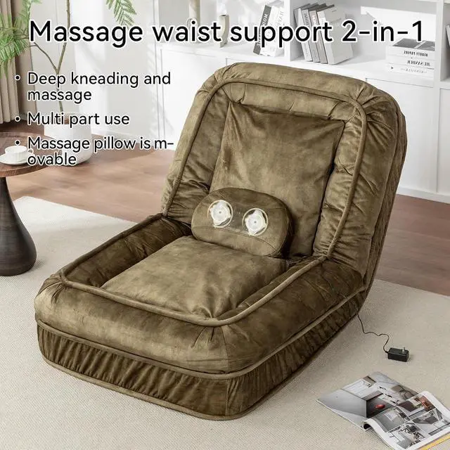 Alt view image 3 of 7 - Floor Lazy Sofa Couch,Gaming Chair with Massage Pillows fits Pet Families,Sleep Chair with 5 Adjustable Position,Comfy Tatami Bean Bag Human Dog Bed for Bedroom/Living room/Space Saving,Green