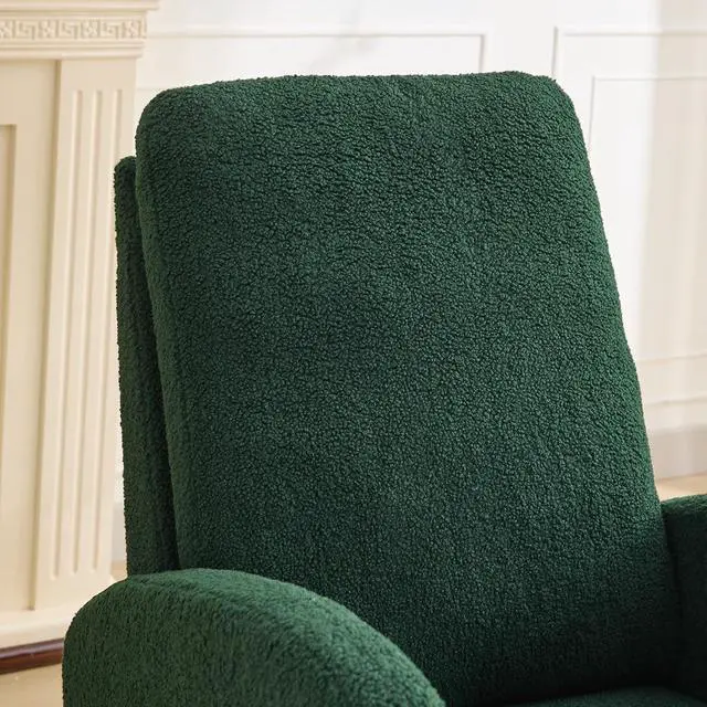 Alt view image 6 of 7 - Rocking Chair for Nursery with Rubber Wood Legs, 27.2"W Polyester Upholstered Patio Glider Chair with High Back and Side Pocket, Comfy Reading Lounger, Accent Armchair for Living Room/Bedroom, Green