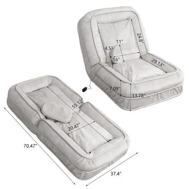 Alt view image 2 of 7 - Floor Lazy Sofa Couch,Gaming Chair with Massage Pillows fits Pet Families,Sleep Chair with 5 Adjustable Position,Comfy Tatami Bean Bag Human Dog Bed for Bedroom/Living room/Space Saving,Brown