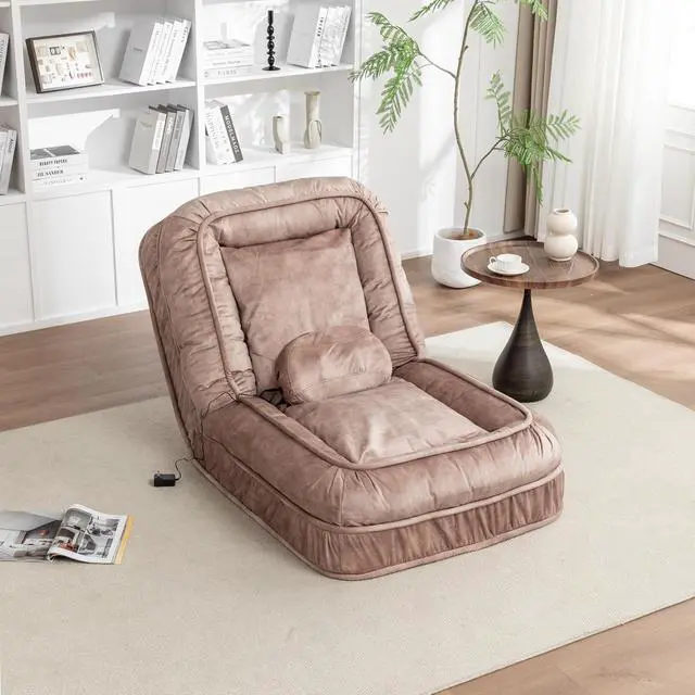 Alt view image 7 of 7 - Floor Lazy Sofa Couch,Gaming Chair with Massage Pillows fits Pet Families,Sleep Chair with 5 Adjustable Position,Comfy Tatami Bean Bag Human Dog Bed for Bedroom/Living room/Space Saving,Brown