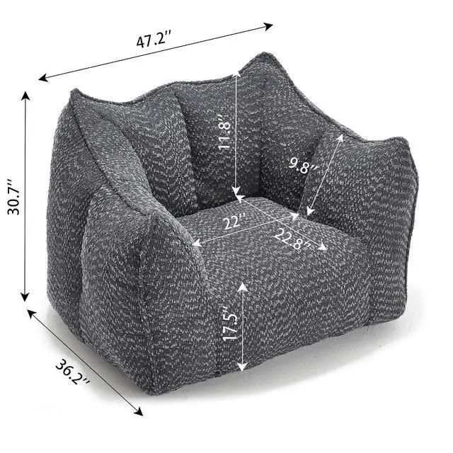 Alt view image 2 of 7 - Bean Bag Chair for Adults Ultra-Comfortable Chenille Fabric, Perfect for Gaming, Reading, and TV Watching Portable & Easy to Move Cozy Lounge Chair for Living Rooms and Bedrooms