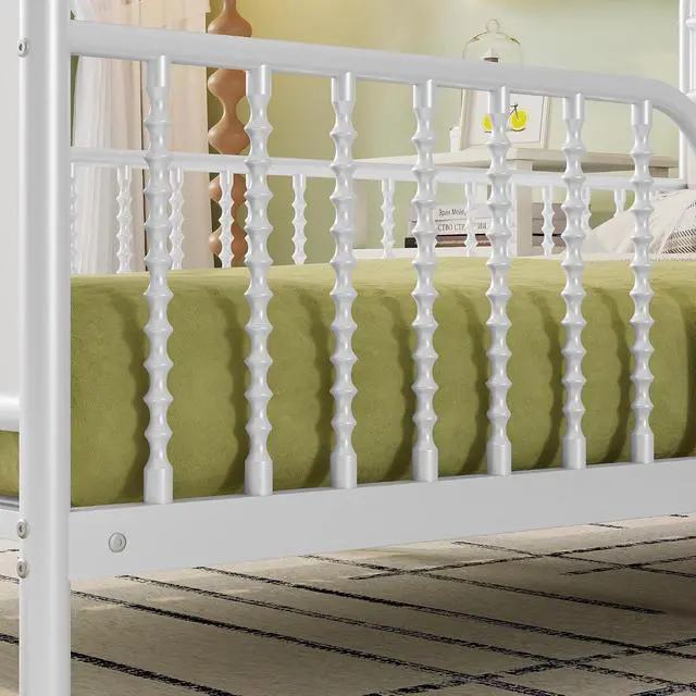 Alt view image 5 of 7 - Twin Metal Bed Frame with Soft Velvet Upholstered Headboard, Low Profile Platform Bed Frame with Headboard Storage Shelf and Light, Single Bed with Footboard and Guardrails, Noise Free, White