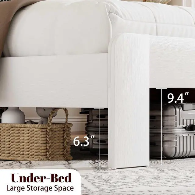 Alt view image 5 of 7 - King Size Wooden Bed, Metal Platform Bedframe with Charging Station and Sliding Barn Door Storage Headboard, Double Bed with Nightlight, No Need for Box Spring, No Noise, Easy to Assemble, White
