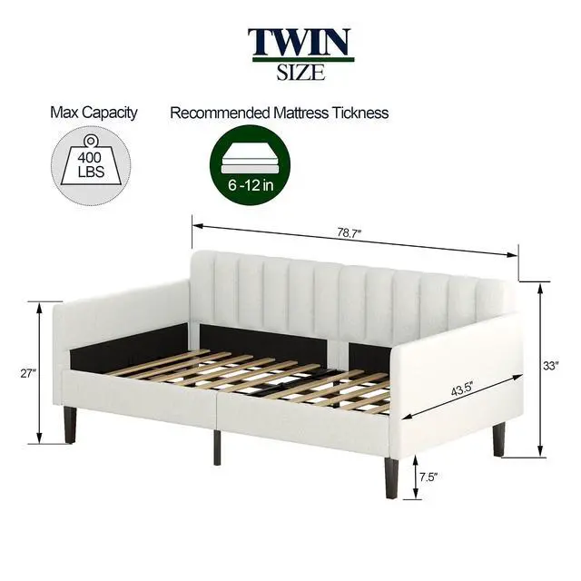 Alt view image 2 of 7 - Twin Size Upholstered Daybed with Storage,Boucle Daybed Frame with Ribbed Tufted Backrest,Modern Comfy Corner Bed for Adults,Living Room,Home Office,Guest Bedroom