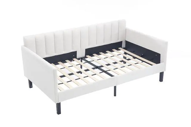 Alt view image 7 of 7 - Twin Size Upholstered Daybed with Storage,Boucle Daybed Frame with Ribbed Tufted Backrest,Modern Comfy Corner Bed for Adults,Living Room,Home Office,Guest Bedroom