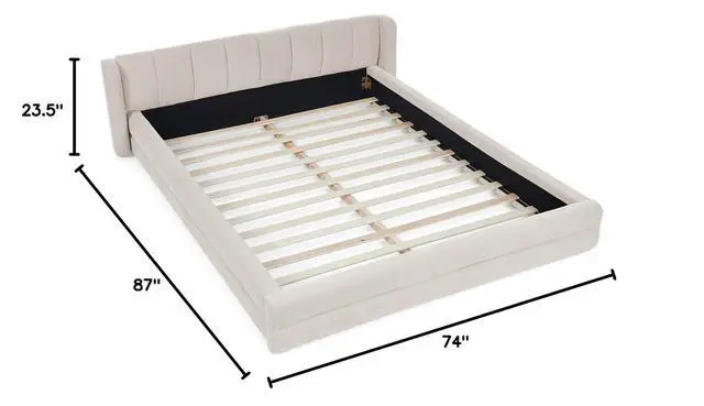 Alt view image 2 of 7 - Queen Bed Frame with with Headboard, Chenille Upholstered Bed Frame, Grounded Queen Platform Bed, Thick Fabric Double Bed with Solid Wooden Slats Support, Beige