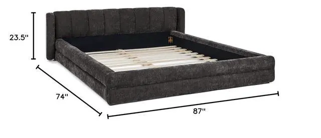 Alt view image 2 of 7 - Queen Bed Frame with with Headboard, Chenille Upholstered Bed Frame, Grounded Queen Platform Bed, Thick Fabric Double Bed with Solid Wooden Slats Support, Dark Grey