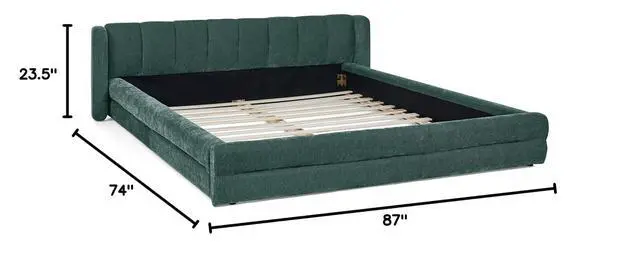 Alt view image 2 of 7 - Queen Bed Frame with with Headboard, Chenille Upholstered Bed Frame, Grounded Queen Platform Bed, Thick Fabric Double Bed with Solid Wooden Slats Support, Green