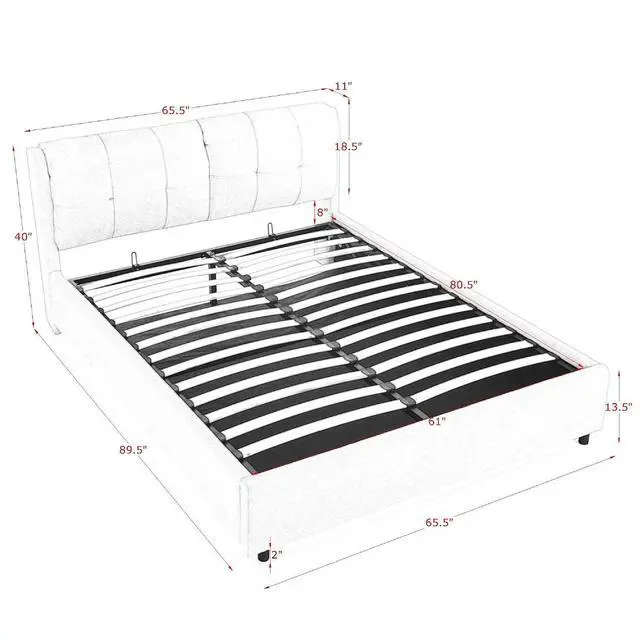 Alt view image 2 of 7 - King Lift Up Storage Bed Frame, Chenille Upholstered Hydraulic Bed with Tufted Headboard, Soft Platform Cloud Bed with Storage Underneath, Strong Wooden Slats Support, Black