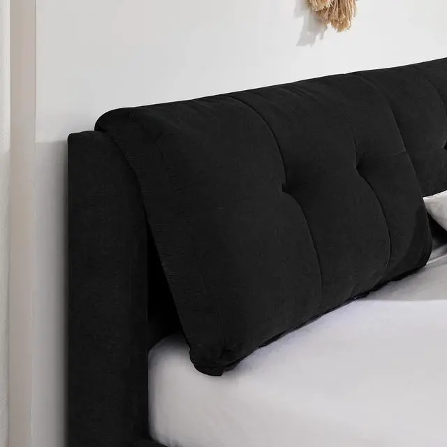 Alt view image 7 of 7 - King Lift Up Storage Bed Frame, Chenille Upholstered Hydraulic Bed with Tufted Headboard, Soft Platform Cloud Bed with Storage Underneath, Strong Wooden Slats Support, Black