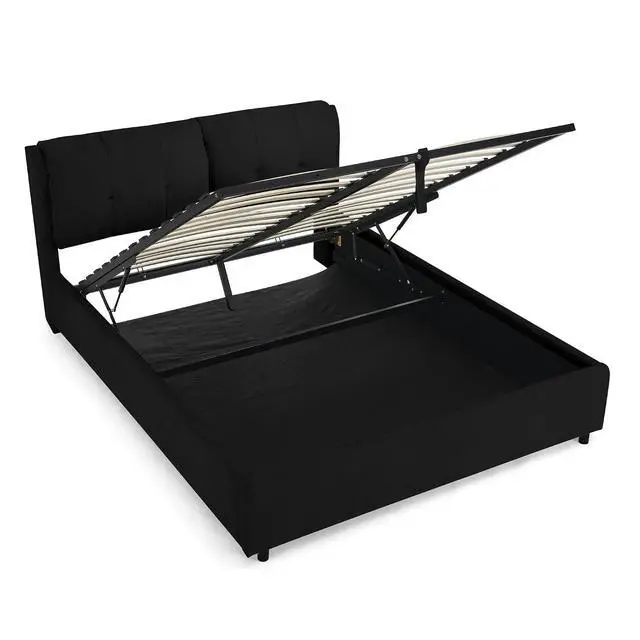 Alt view image 6 of 7 - Queen Lift Up Storage Bed Frame, Chenille Upholstered Hydraulic Bed with Tufted Headboard, Soft Platform Cloud Bed with Storage Underneath, Strong Wooden Slats Support, Black