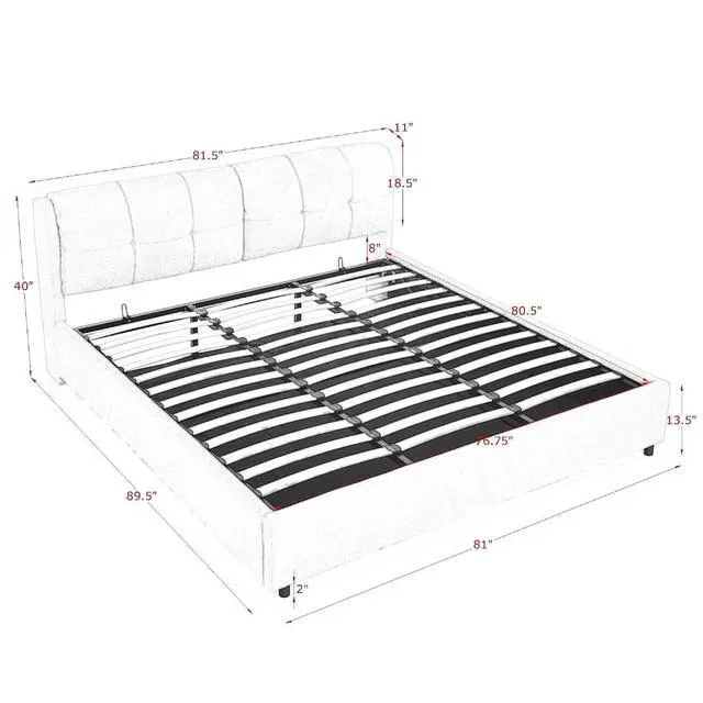 Alt view image 2 of 7 - Queen Lift Up Storage Bed Frame, Chenille Upholstered Hydraulic Bed with Tufted Headboard, Soft Platform Cloud Bed with Storage Underneath, Strong Wooden Slats Support, Black