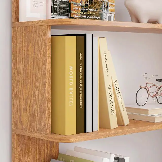 Alt view image 7 of 7 - 5 Tier Corner Bookshelf with Side Panels, 64.56" L Shaped Wood Bookcase with Round Edge, Right Corner Display Shelving for Living Room Office Bedroom Decor Organizer, Media Storage Shelves, Dark Oak