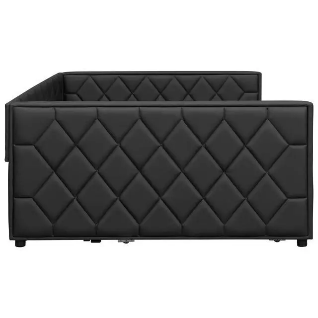 Alt view image 7 of 7 - PU Upholstered Trundle Bed Full XL, Button Tufted Daybed with Trundle and LED, Space-Saving Mid-Century Corner Beds for Kids Teens Adult Bedroom & Guestroom, Study Room, Eesy to Clean, Brown