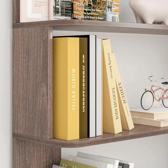 Alt view image 7 of 7 - 5 Tier Corner Bookshelf with Side Panels, 64.56" L Shaped Wood Bookcase with Round Edge, Right Corner Display Shelving for Living Room Office Bedroom Decor Organizer, Media Storage Shelves, Dark Brown