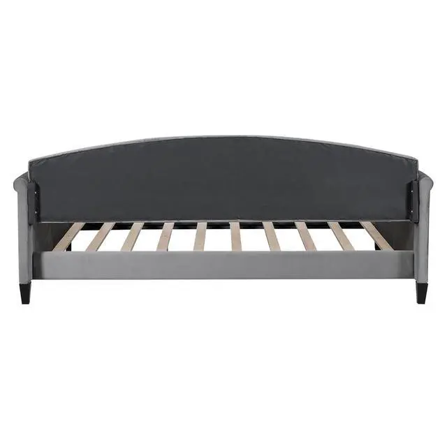 Alt view image 5 of 7 - Full Size Upholstered Daybed, Tufted Button Daybed Frame, Velvet Corner Sofa Bed Floor Bed Frame for Kids Teens Adults, Bedroom Furniture, Noise-Free, Easy Assembly, Gray