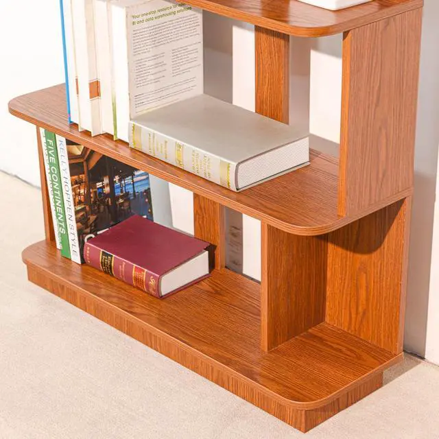 Alt view image 7 of 7 - 5 Tier Bookshelf with Side Panels, 64.56" Wooden Bookcase with Round Edge, Open Storage Display Shelving for Living Room Home Office Bedroom Decor Organizer, Media Storage Shelves, Dark Oak