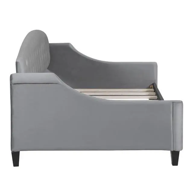 Alt view image 6 of 7 - Twin Size Upholstered Daybed, Tufted Button Daybed Frame, Velvet Corner Sofa Bed Floor Bed Frame for Kids Teens Adults, Bedroom Furniture, Noise-Free, Easy Assembly, Gray