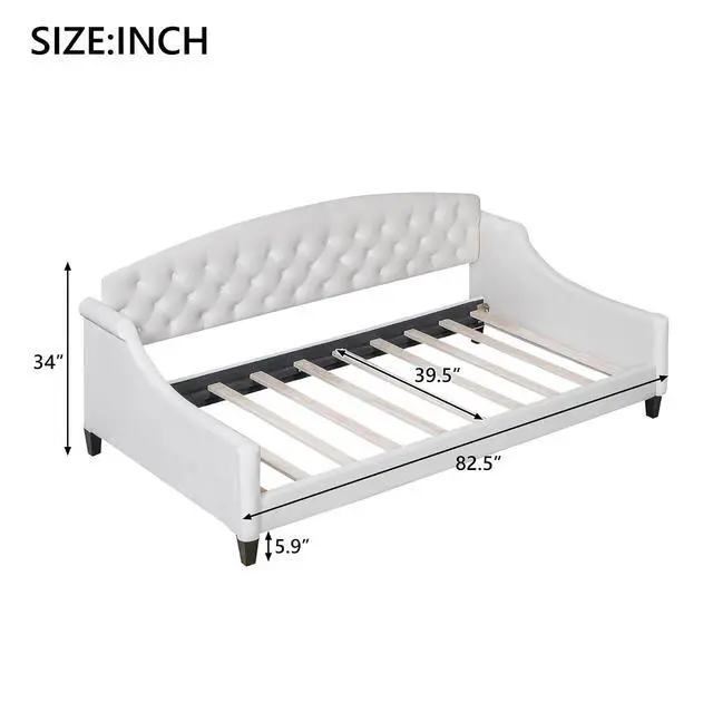 Alt view image 2 of 7 - Twin Size Upholstered Daybed, Tufted Button Daybed Frame, Velvet Corner Sofa Bed Floor Bed Frame for Kids Teens Adults, Bedroom Furniture, Noise-Free, Easy Assembly, Beige