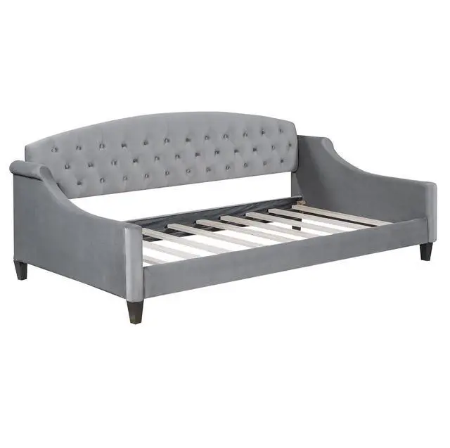 Alt view image 7 of 7 - Twin Size Upholstered Daybed, Tufted Button Daybed Frame, Velvet Corner Sofa Bed Floor Bed Frame for Kids Teens Adults, Bedroom Furniture, Noise-Free, Easy Assembly, Gray