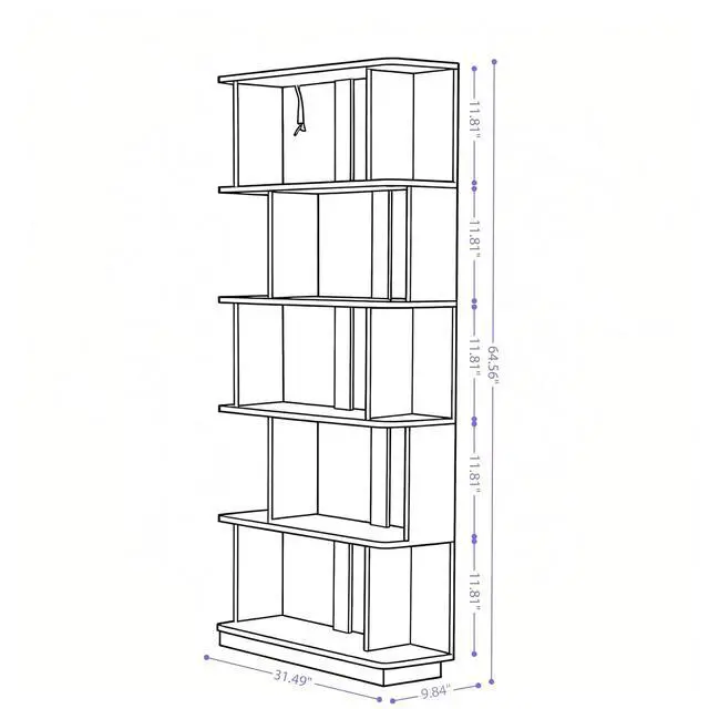 Alt view image 2 of 7 - 5 Tier Bookshelf with Side Panels, 64.56" Wooden Bookcase with Round Edge, Open Storage Display Shelving for Living Room Home Office Bedroom Decor Organizer, Media Storage Shelves, Dark Oak