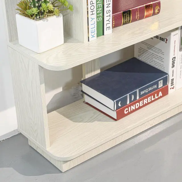 Alt view image 7 of 7 - 5 Tier Bookshelf with Side Panels, 64.56" Wooden Bookcase with Round Edge, Open Storage Display Shelving for Living Room Home Office Bedroom Decor Organizer, Media Storage Shelves, White