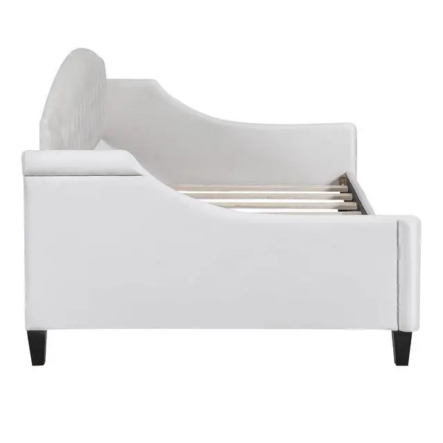 Alt view image 6 of 7 - Twin Size Upholstered Daybed, Tufted Button Daybed Frame, Velvet Corner Sofa Bed Floor Bed Frame for Kids Teens Adults, Bedroom Furniture, Noise-Free, Easy Assembly, Beige