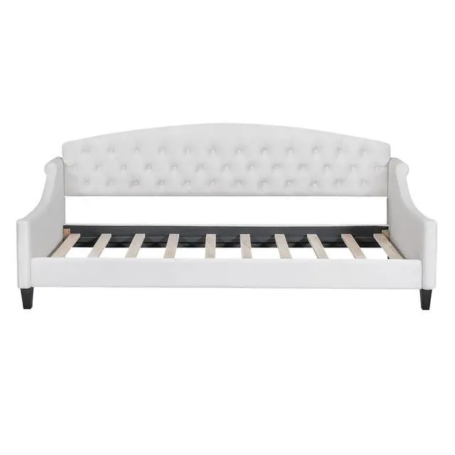 Alt view image 7 of 7 - Twin Size Upholstered Daybed, Tufted Button Daybed Frame, Velvet Corner Sofa Bed Floor Bed Frame for Kids Teens Adults, Bedroom Furniture, Noise-Free, Easy Assembly, Beige