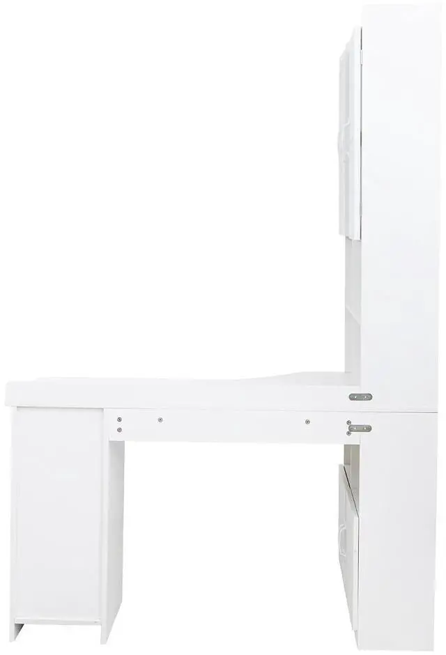 Alt view image 6 of 7 - L Shaped Desk with Hutch, 42" Corner Desk Hutch with Shelves, Farmhouse Computer Desk with Drawer for Work and Study, Storage Cabinet with Glass Door, Large Working Space,White