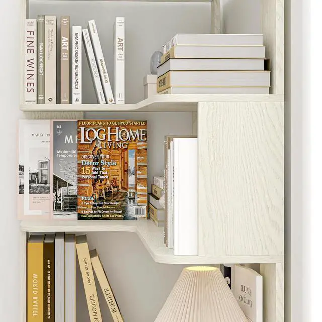 Alt view image 7 of 7 - 5 Tier Corner Bookshelf with Side Panels, 64.56" L Shaped Wood Bookcase with Round Edge, Left Corner Display Shelf for Living Room Office Bedroom Decor Organizer, Media Storage Shelves, White